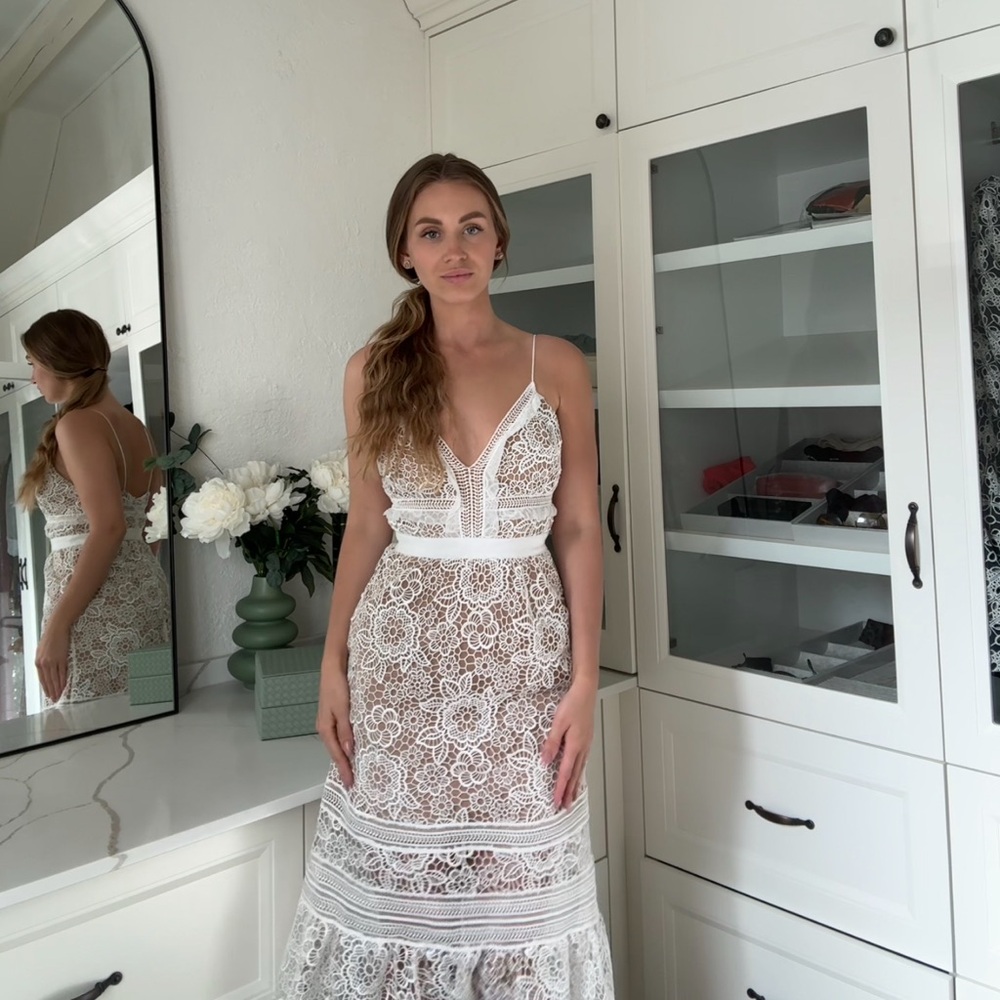 Elegant SELF-PORTRAIT White Lace MIDI Dress